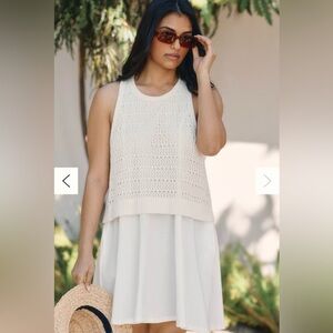 Cream Knit Tank Top with Built-In White Dress